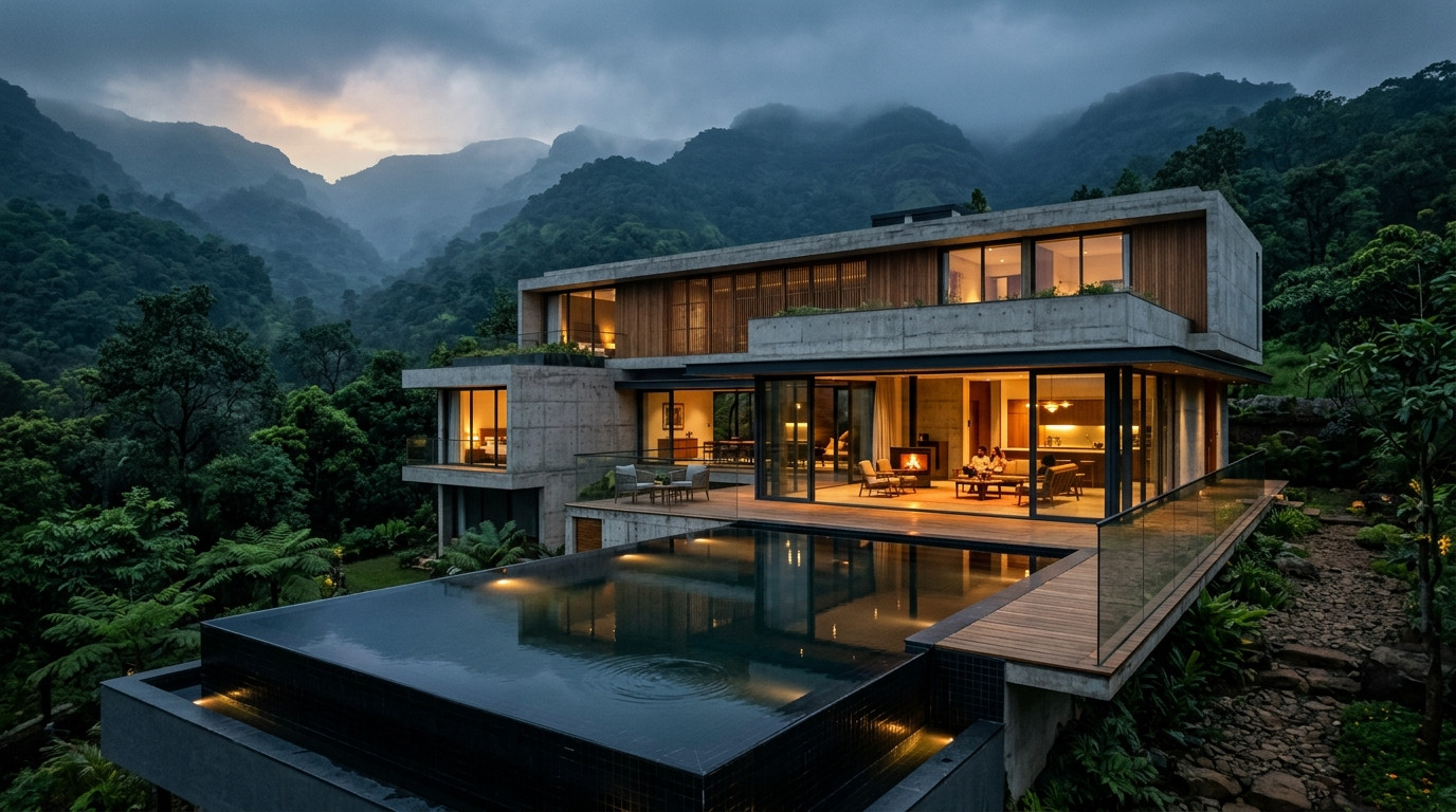 Sahyadri Foothills Modern Estate Villa Architecture